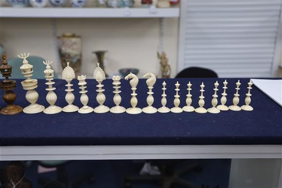 An 18th century Anglo Indian brown stained and natural ivory part chess set, king 5in.